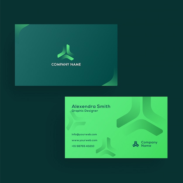 Green business card or visiting card in front and back view.