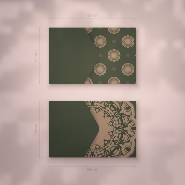 Green business card with abstract brown ornament for your personality.