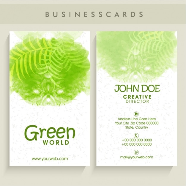 Green business card with plants