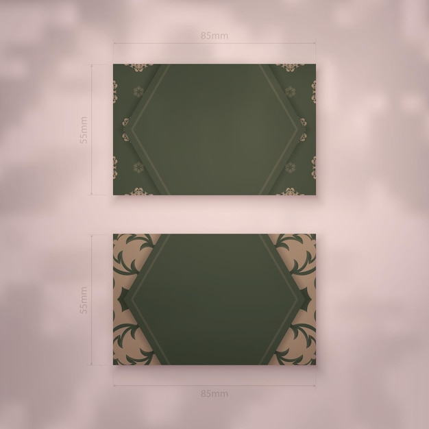 Green business card with vintage brown ornament for your personality.