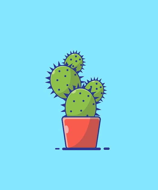 Green cactus in a flower clay pot in vector flat Cartoon illustration style Isolated object