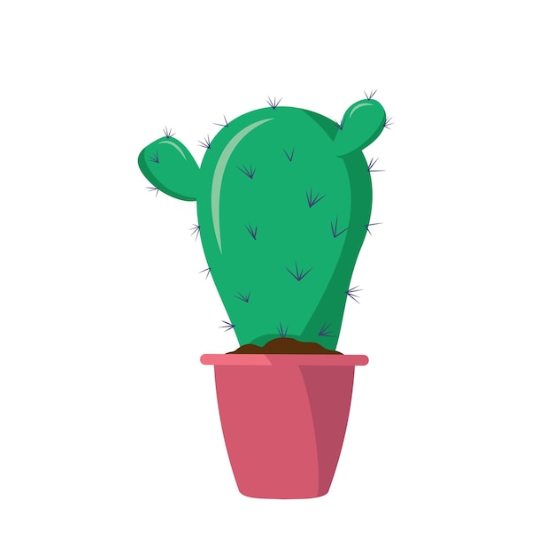 Green cactus in a pink pot an exotic houseplant a thorny plant or flower flat illustration