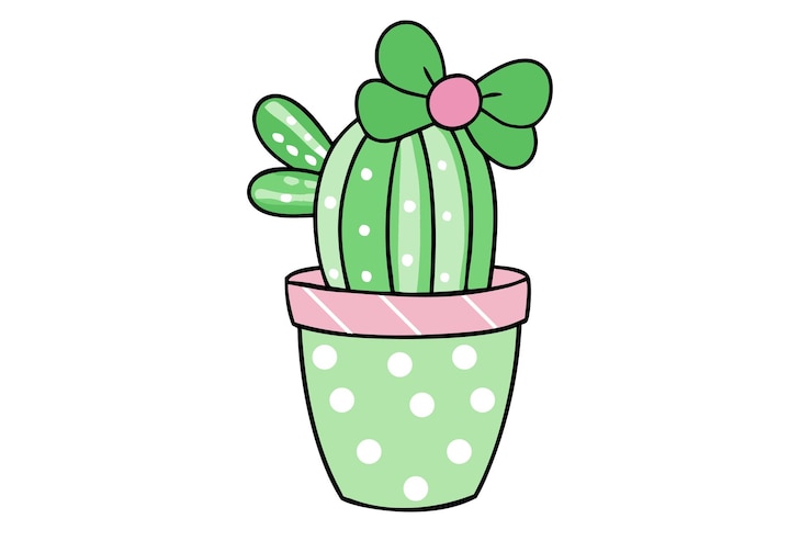 Vector 緑色の弓をつけた鉢の中の緑色のカクタス植物