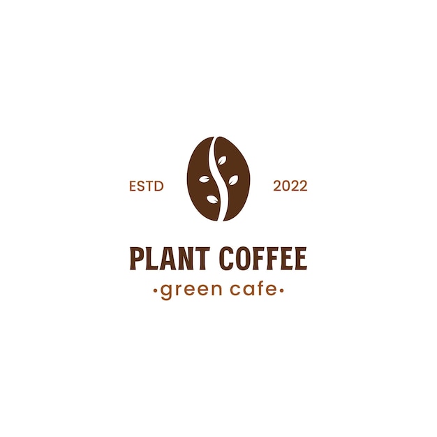 Green cafe logo design vintage coffee bean combine with plant logo concept