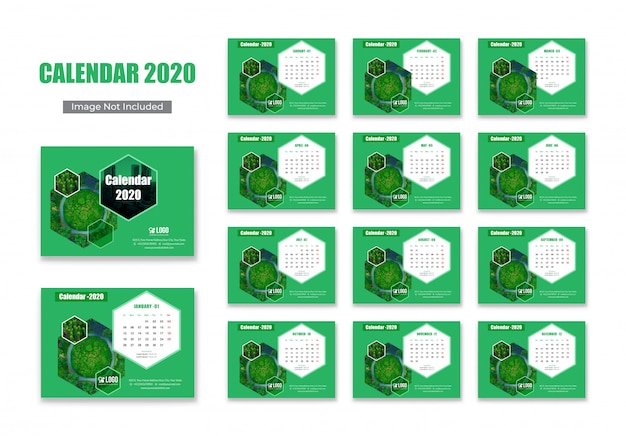 Green calendar 2020 template