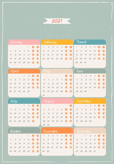 Green calendar template. Christmas ornaments and decorations.
