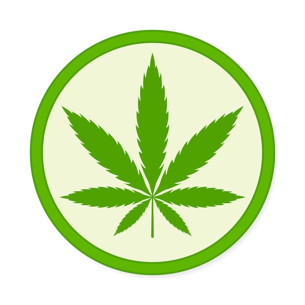 Green Cannabis Circle stamp logo with shadow vector illustration