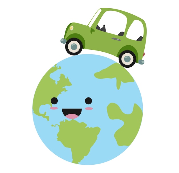 Green car is traveling around the globe