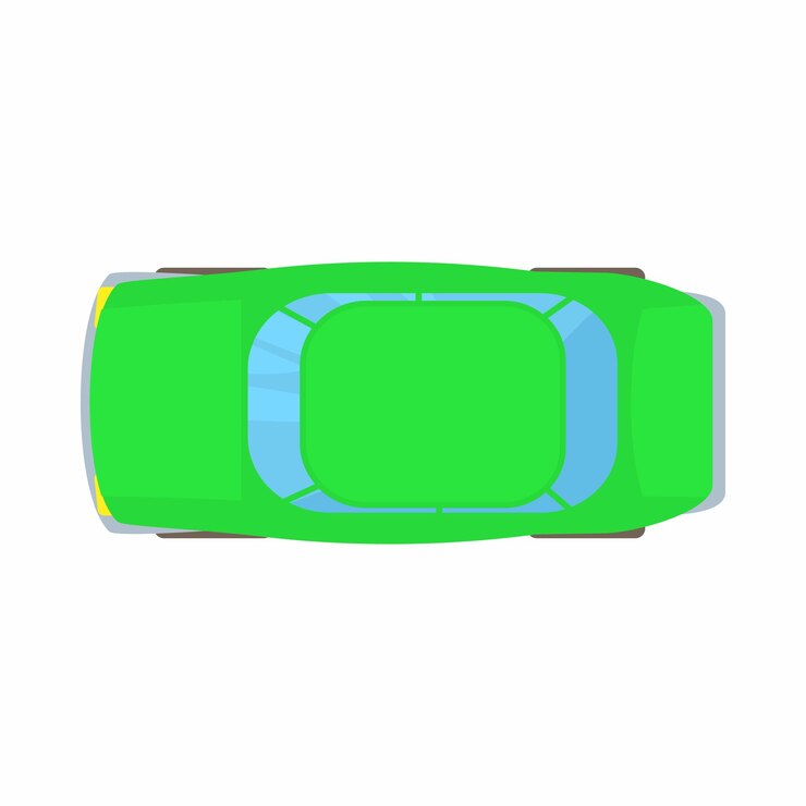 Vector green car top view icon in cartoon style on a white background