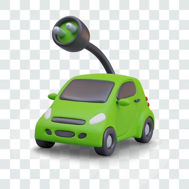 Vector green car with electric plug vehicle with charger concept of electric cars