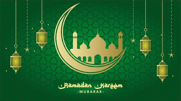 A green card with a green background with a mosque and the words ramadan