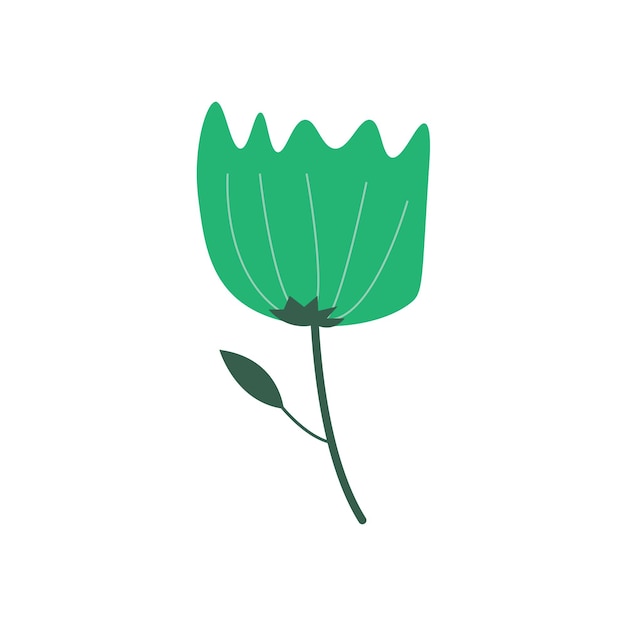 Green cartoon flower on a white background. Vector illustration
