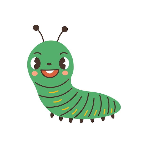 Vector green caterpillar character vector illustration