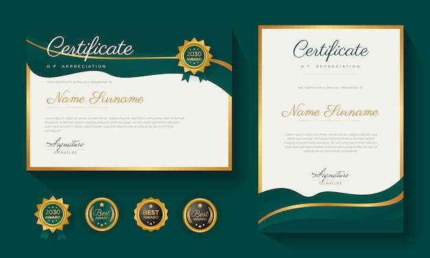 Certificato verde del modello di realizzazione con badge d'oro