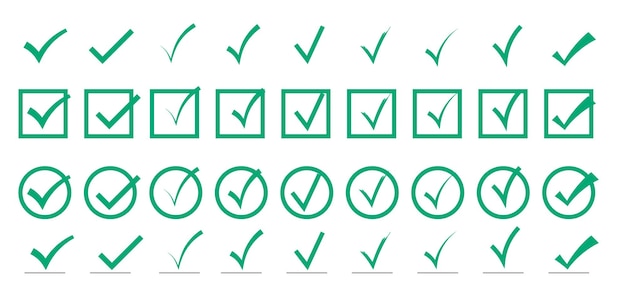 Значок зеленой галочки Проверьте значок вектора метки Набор векторных символов heckmark Иллюстрация