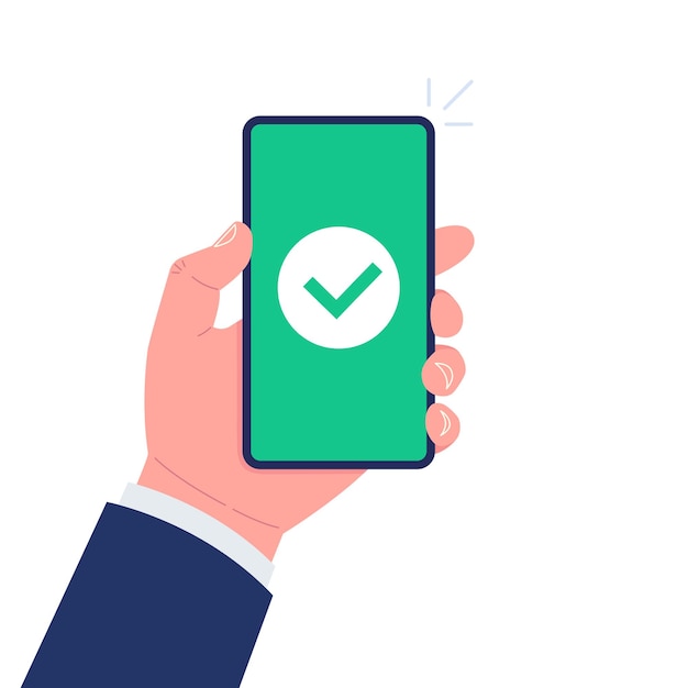 スマートフォン画面の緑色のチェックマークアイコン