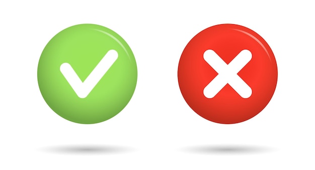 Green check mark and red cross icon Isolated checkmarks checklist signs approval icon Vector