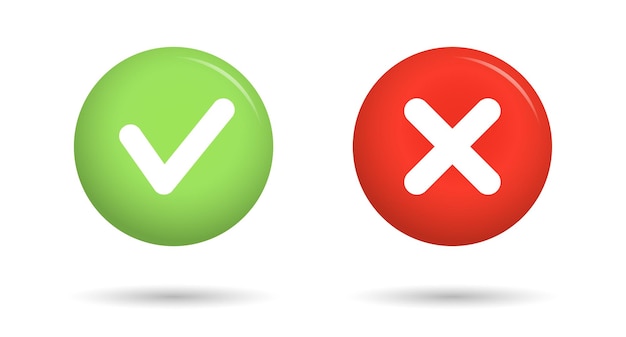 Vector green check mark and red cross icon isolated checkmarks checklist signs approval icon vector