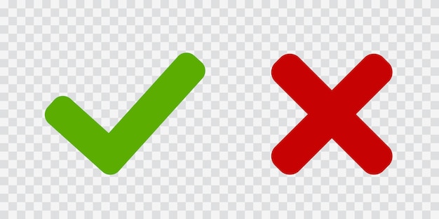 Green check mark and red cross icon isolated on transparent background. Vector illustration eps10