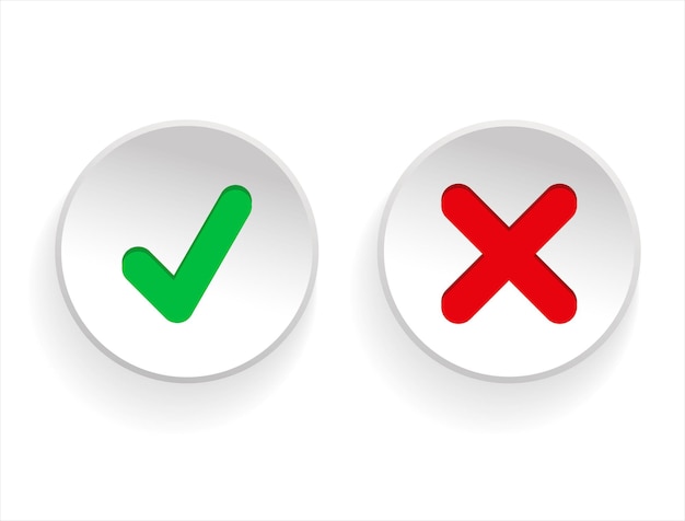 Green check mark and red cross mark icon set