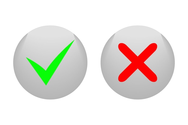 Vector green check mark and red cross sign with round background design for true and false graphic element