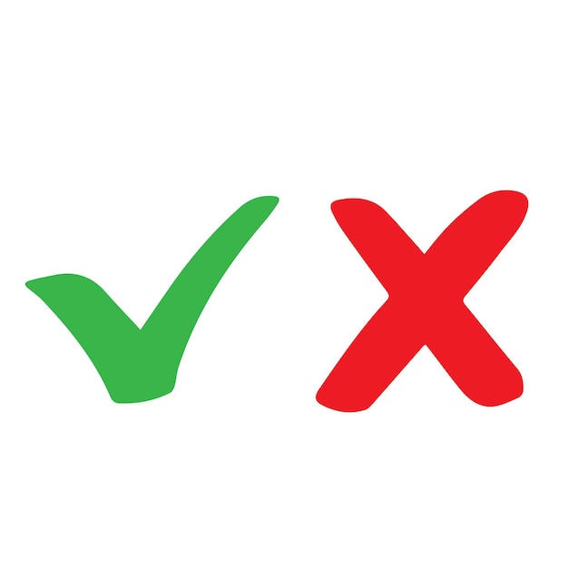 Green check mark and red cross symbol Vector illustration