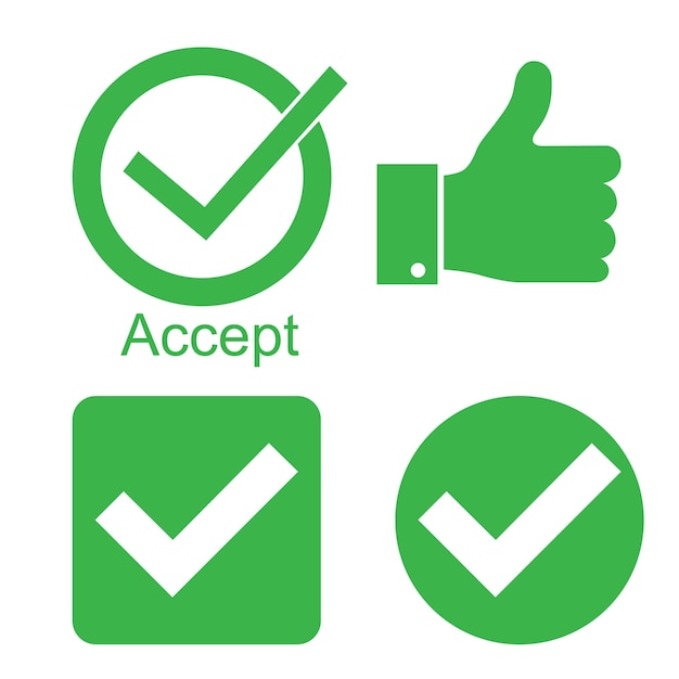 Vector green check mark with word accept icon