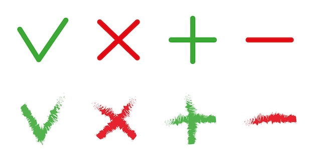 Vettore set di segni di spunta verde e croce rossa sì, nessun voto disegnato illustrazione