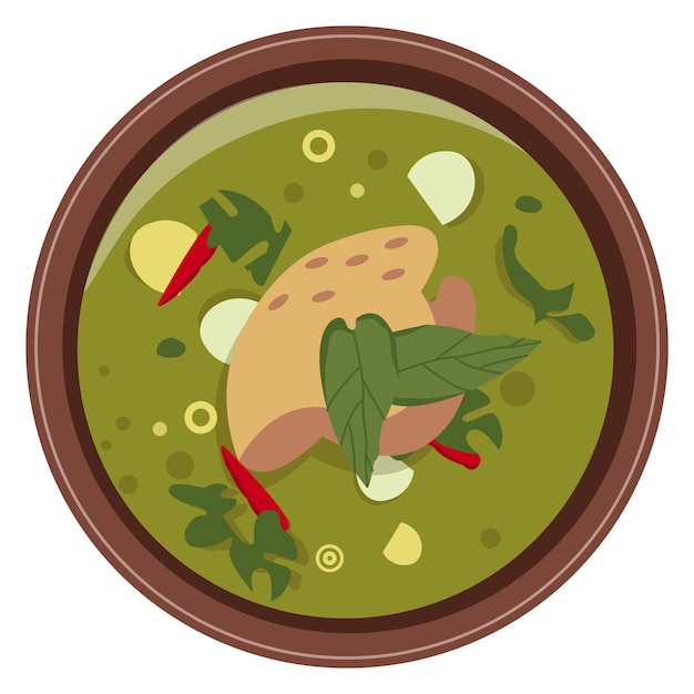 Vector green chicken curry icon thai dish top view