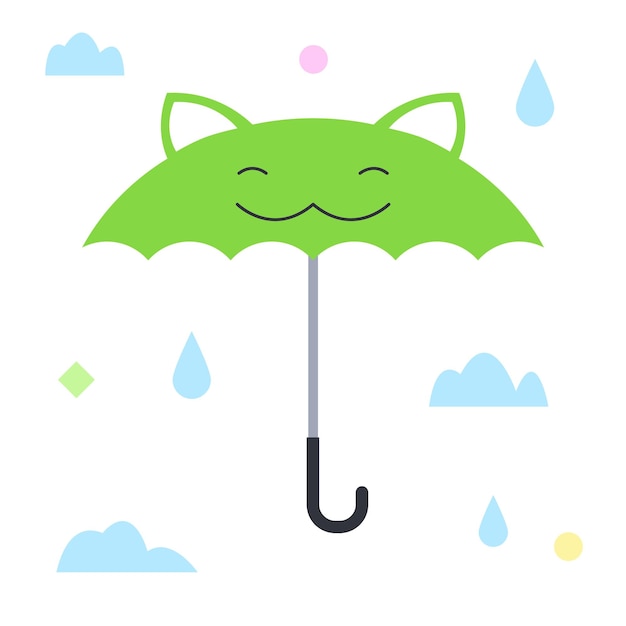 Green children's umbrella in the shape of a cat. Isolated on a white background.