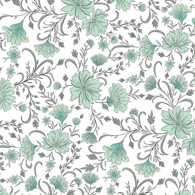 Vector green chintz floral pattern