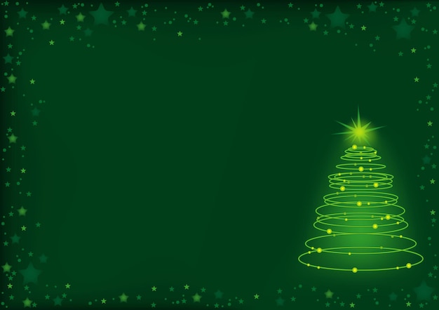 Sfondo di natale verde con albero di natale magico formato da cerchi di luce ed effetti di luce