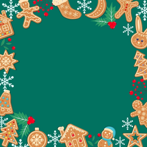 Green christmas gingerbread background Xmas design Empty space for text