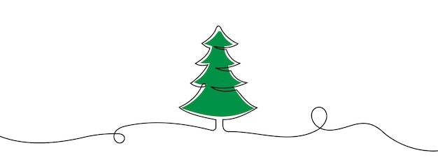 Green christmas pine fir tree Continuous one line drawing Vector illustration minimalistic design