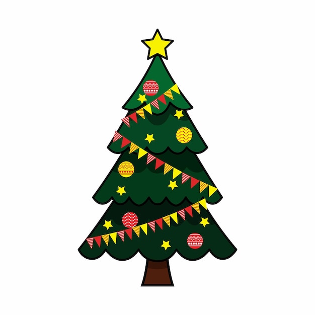 Vector green christmas tree with shining stars