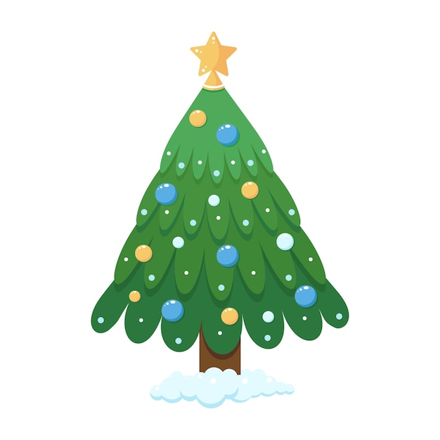 Зеленая елка со звездой и шариками