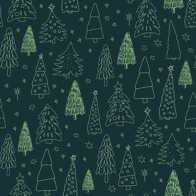 Green Christmas Trees. Decorative vector seamless pattern. Repeating background. Tileable wallpaper