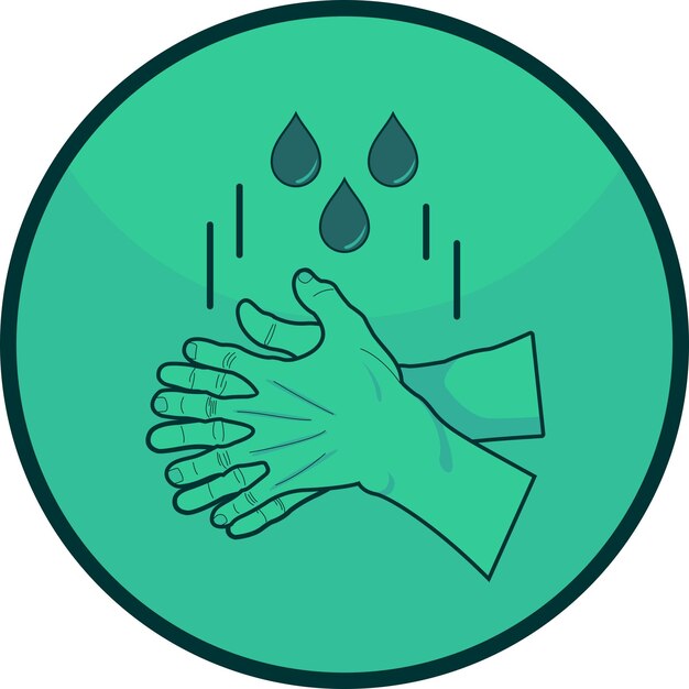 A green circle with a green hand washing icon.