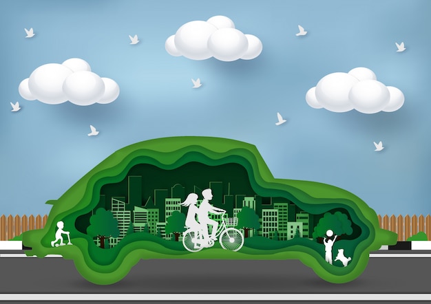 Concetto di città verde eco-friendly. arte, artigianato e carta