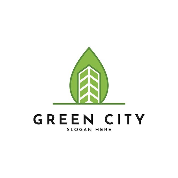 Vector green city logo design creative idea with leaf