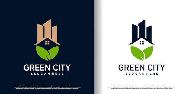 Green city logo design vector with modern style premium vector