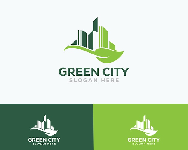 Progettazione dell'illustrazione di permesso della natura di logo della città verde