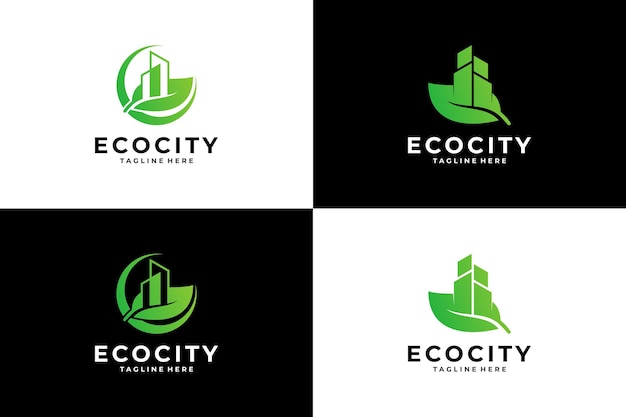 Green city logo set Eco city logo template Symbol icon for residential apartment and city