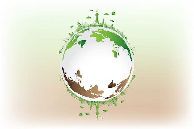 Vector green city save the world,