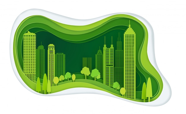 Зеленый город с идеей строительства и экологии
