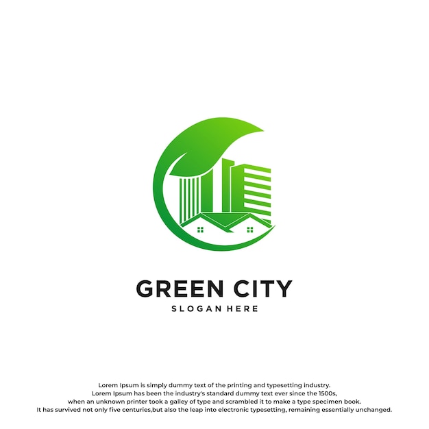 Green city with green leaf logo design.