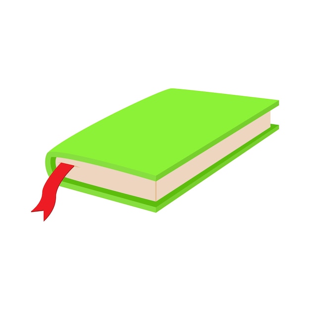 Green closed book with bookmark icon in cartoon style on a white background