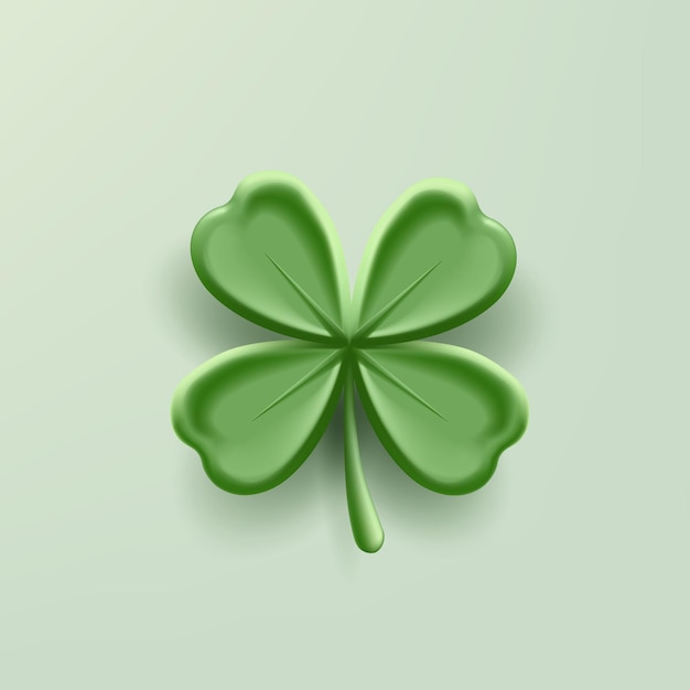 Green clover 3d cartoon digital render icon with four leaves lucky symbol isolated