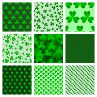 Green clover leaves seamless patterns set abstract geometric backgrounds seamless vector patterns collection vector illustration