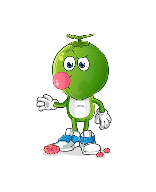 Green coconut head cartoon chewing gum vector. cartoon character